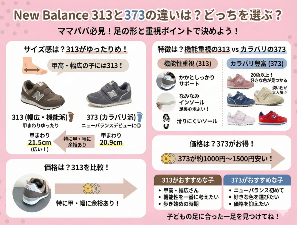 ニューバランスキッズ313と373の違い図解