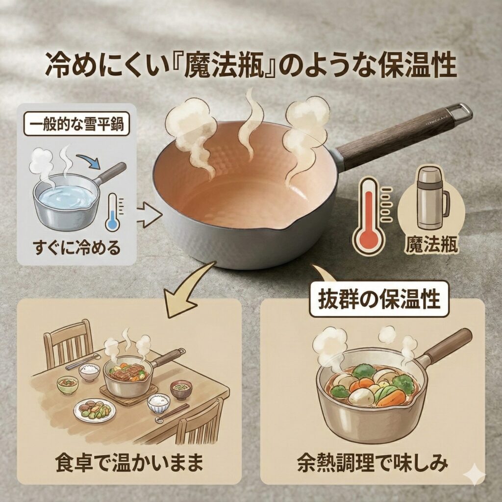 バーミキュラユキヒラの魔法瓶のような保温性