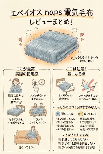 エペイオスの電気毛布napsのレビューまとめ