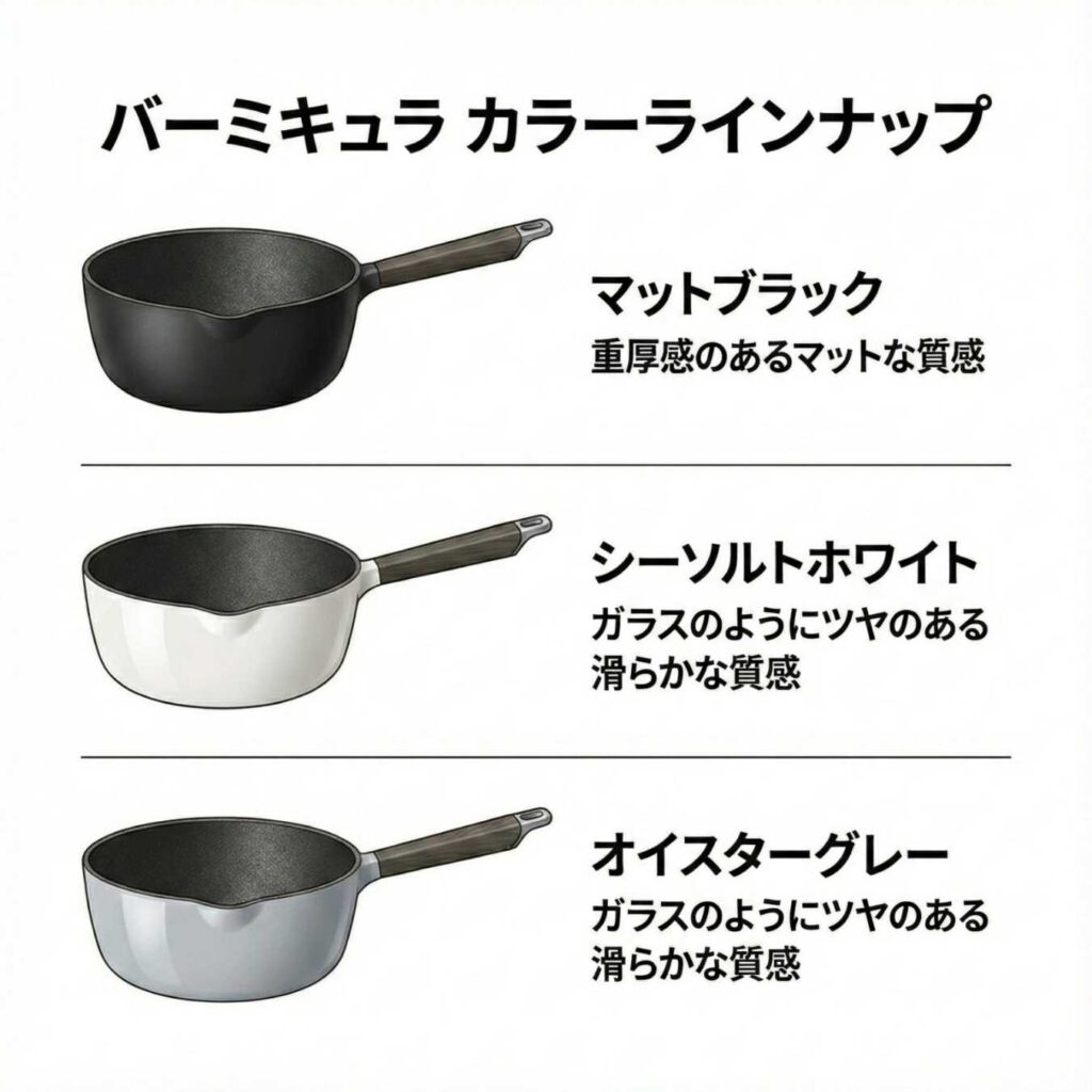 バーミキュラの雪平鍋ユキヒラのカラーラインナップ