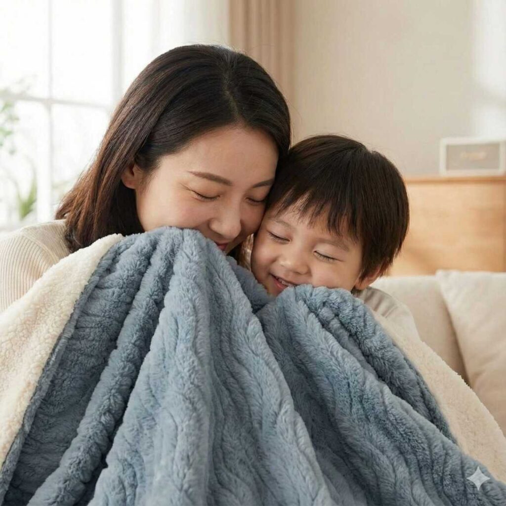 エペイオスの電気毛布napsで暖まる親子