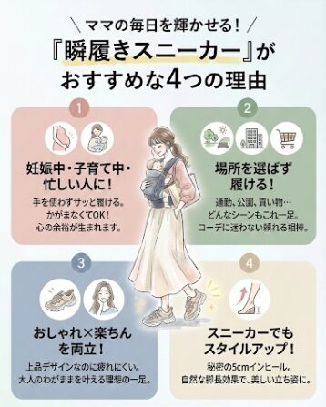 夫が寝たあとに「瞬履きスニーカー」がママにおすすめな理由