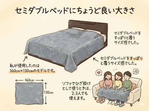 エペイオスの電気毛布napsはセミダブルベッドにちょうど良い大きさ