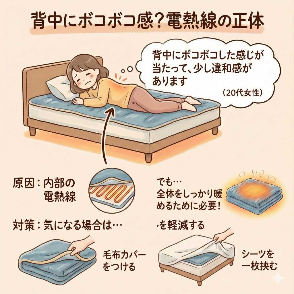 エペイオスの電気毛布napsの悪い口コミ：電線がゴツゴツする