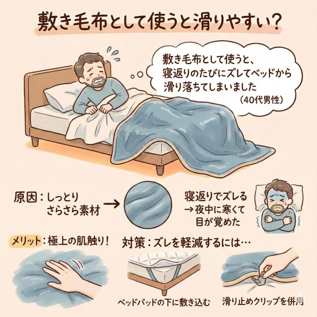 エペイオスの電気毛布napsの悪い口コミ：すべってベッドからずり落ちる