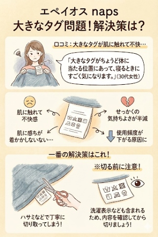 エペイオスの電気毛布napsの悪い口コミ：タグの位置による不快感