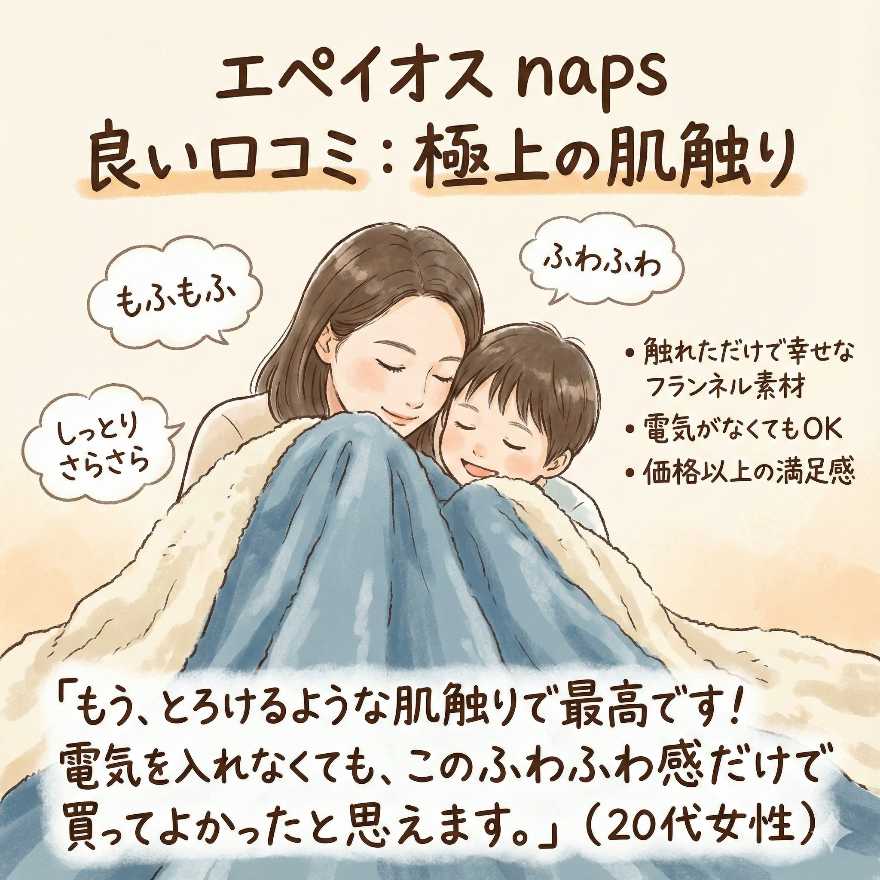 エペイオス電気毛布napsの良い口コミ：極上の肌触りが最高