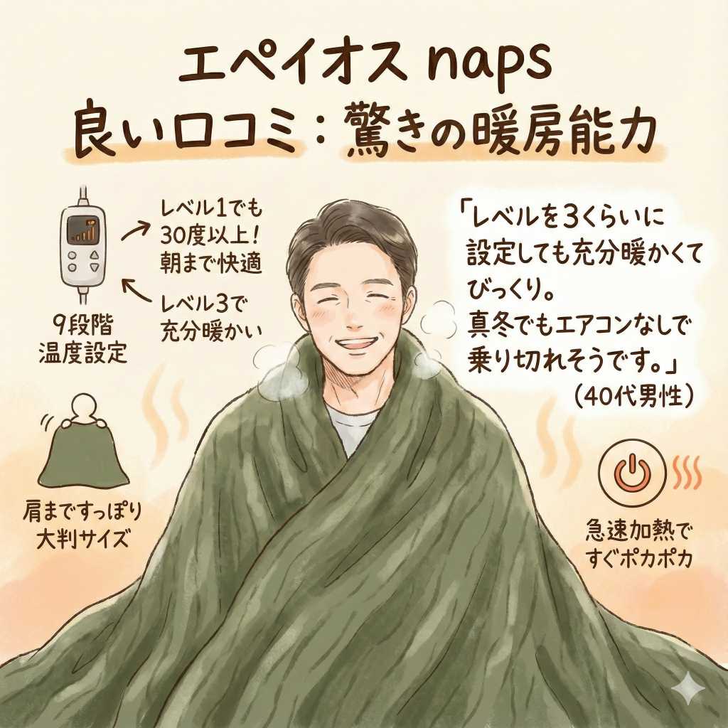 エペイオス電気毛布napsの良い口コミ：とても暖かい