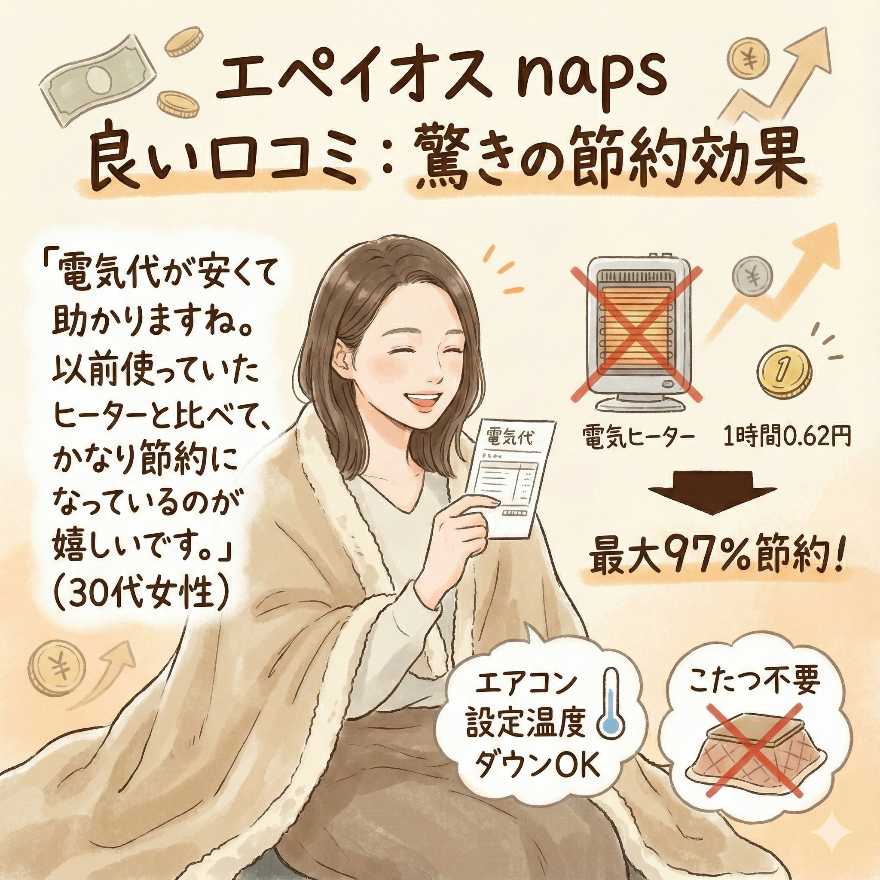 エペイオス電気毛布napsの良い口コミ：省エネで節電効果がある