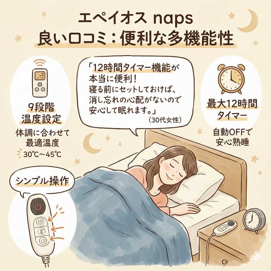 エペイオス電気毛布napsの良い口コミ：多機能で便利