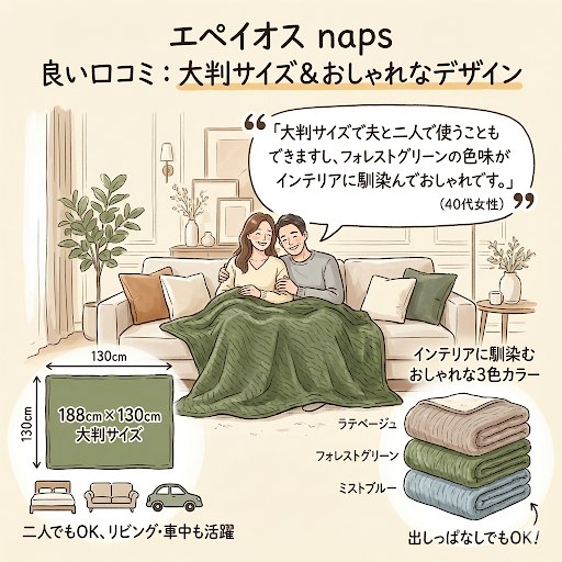 エペイオス電気毛布napsの良い口コミ：デザインやサイズ感がよい