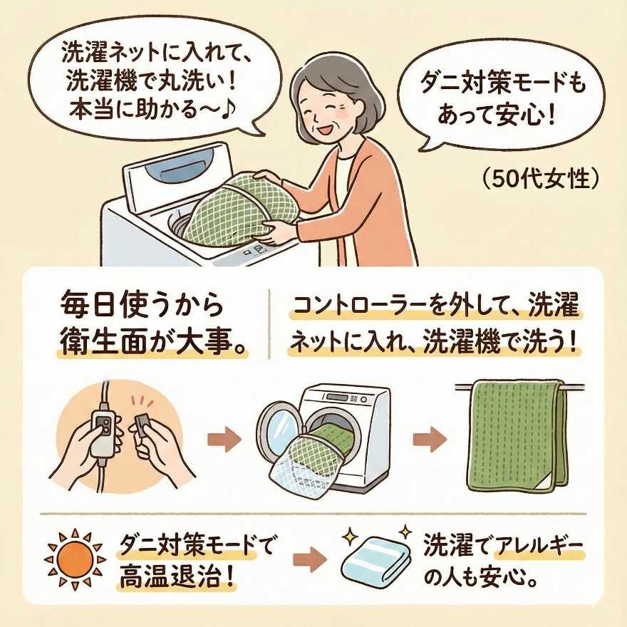 エペイオス電気毛布napsの良い口コミ：丸洗いできて衛生的