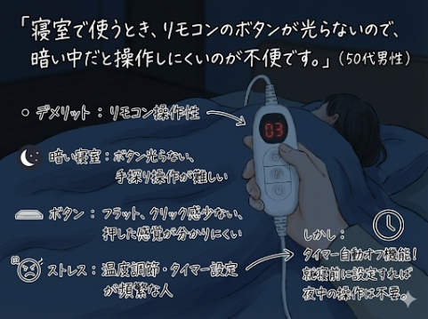 エペイオス電気毛布napsの悪い口コミ：リモコンが使いにくい