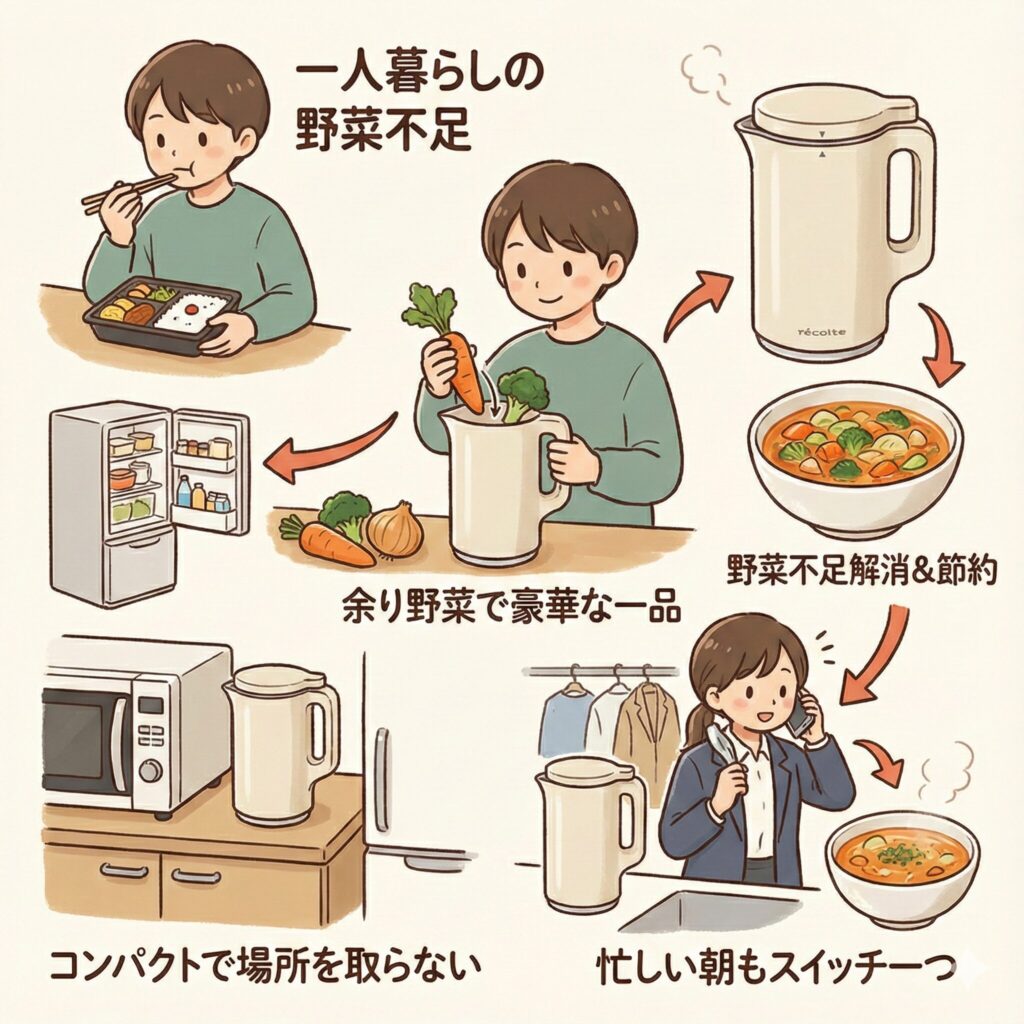 一人暮らしの野菜不足の人にレコルトスープメーカー（自動調理ポット）がおすすめ