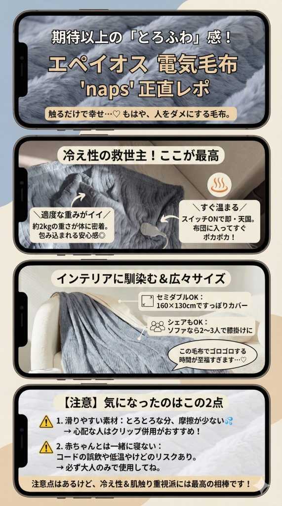 エペイオスの電気毛布napsの使用感レビュー　感想