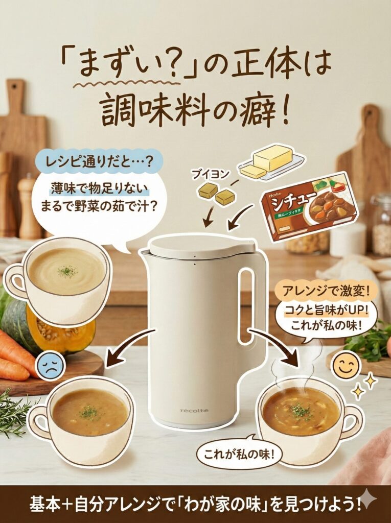 レコルトスープメーカー（自動調理ポット）について、「まずい」と感じた人の多くに共通する調理の癖